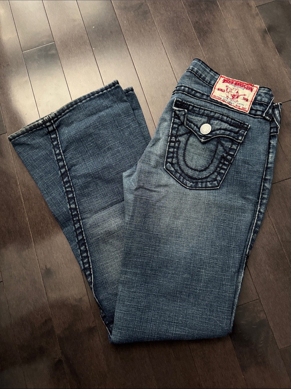 True Religion Women's Blue Boot Cut Jeans with Signature Pocket - Picture 1 of 1